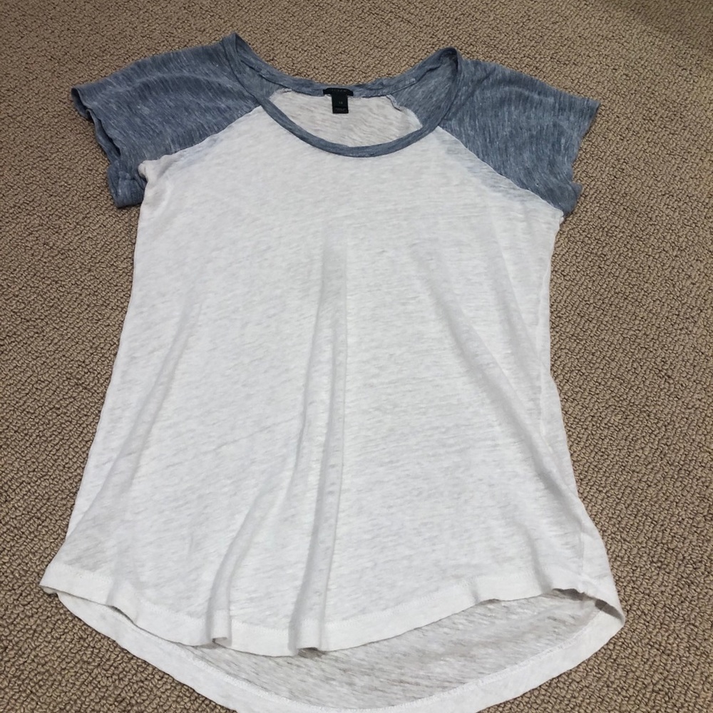 J Crew white t shirt with grey sleeves